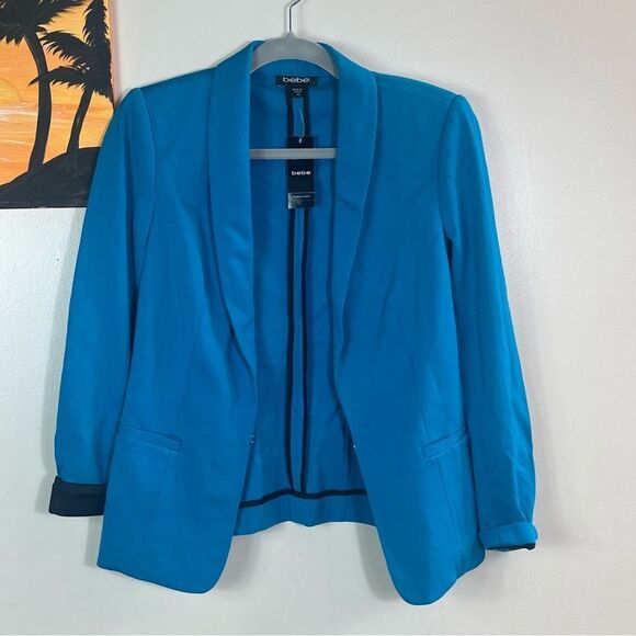 Bebe Blue Blazer with Shawl Collar and Relaxed Fit - Picture 1 of 8